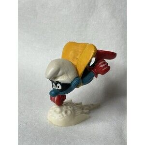 VTG 1980 Smurf Superman Super Smurf Figurine White Comet Base Schleich Peyo HK